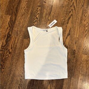 Garage White Fitted Crop Tank Top Square Neck